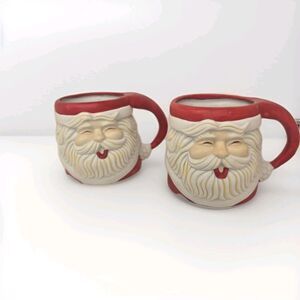 Set of 2 Decorative Santa Christmas Mugs Unglazed Decoration Only